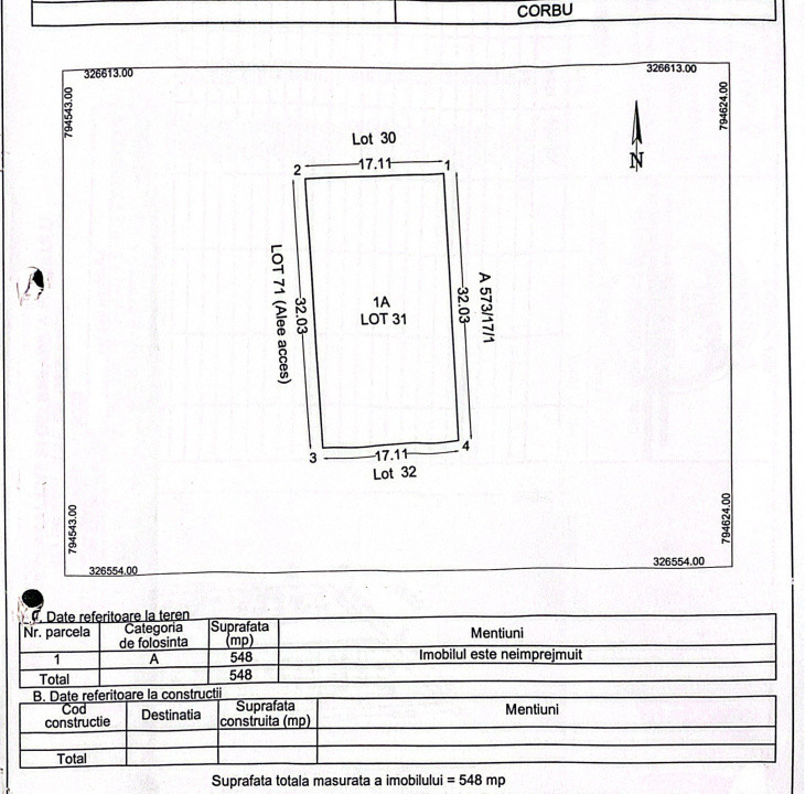 Teren intravilan 548 mp in Corbu, ideal pentru investitie