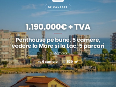 Penthouse pe bune, 5 camere, vedere la Mare si la Lac, 5 parcari subterane